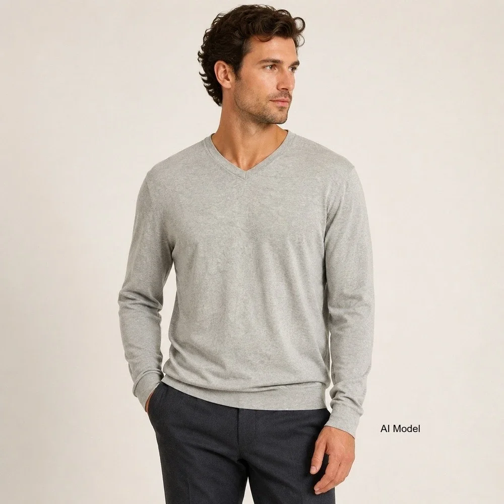 Banana Republic Silk Cashmere V-Neck Sweater Mens Large Gray Long Sleeve